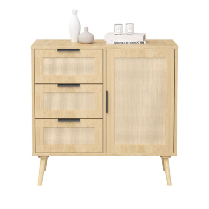 Dresser With Drawers And Adjustable Shelf - Antique Natural / Rattan