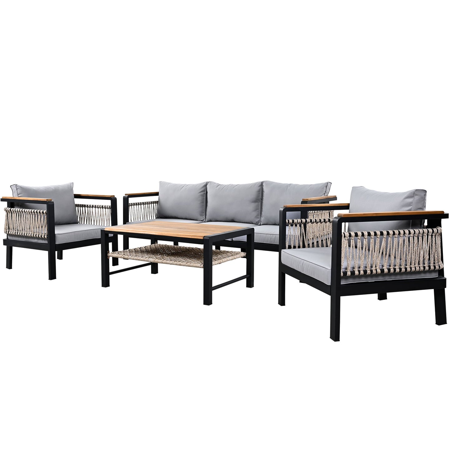 4 Pieces Outdoor Sectional Sofa Set 5 Person Patio Seating Group Outdoor Conversation Set With Cushions And A Coffee Table For Patios