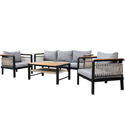 4 Pieces Outdoor Sectional Sofa Set 5 Person Patio Seating Group Outdoor Conversation Set With Cushions And A Coffee Table For Patios