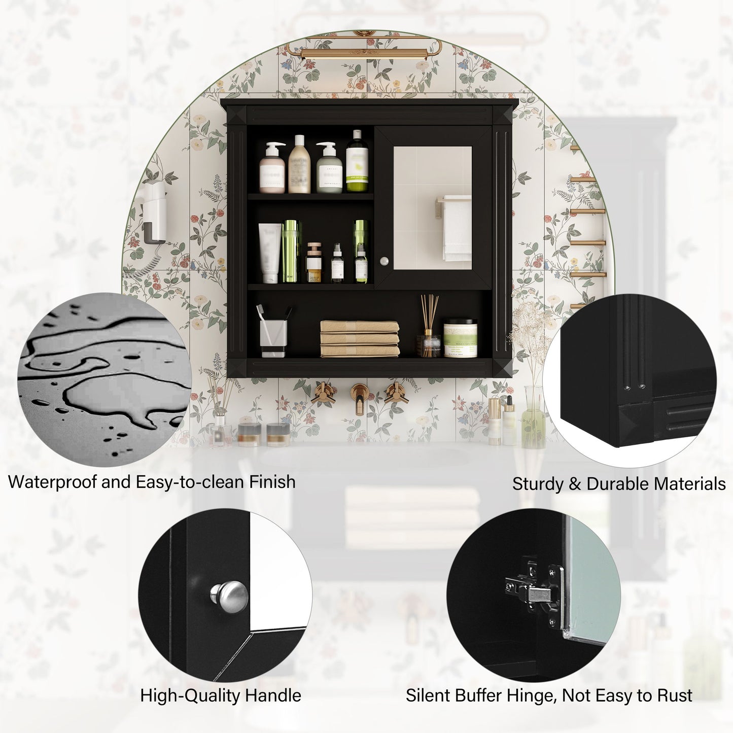Wall-Mounted Bathroom Cabinet With Mirror And Adjustable Shelves
