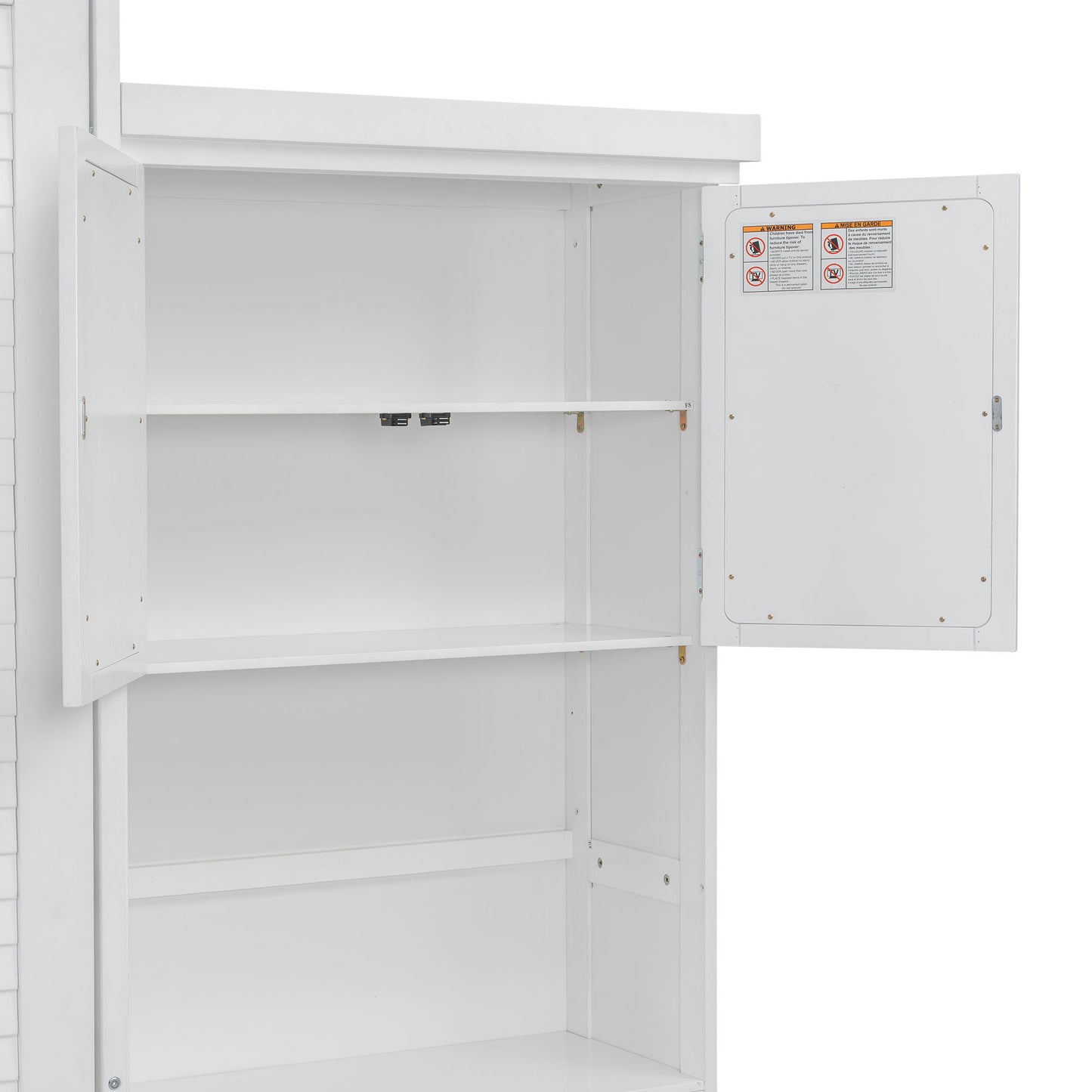 Queen Size Murphy Bed With Louvered Design And Multiple Storage Shelves - White