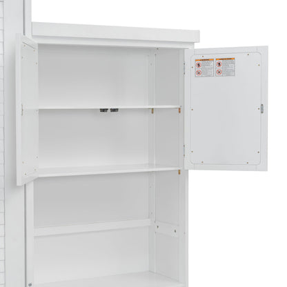 Queen Size Murphy Bed With Louvered Design And Multiple Storage Shelves - White