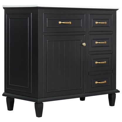 Modern Bathroom Vanity With Sink Top, Flip Drawers, Adjustable Shelf
