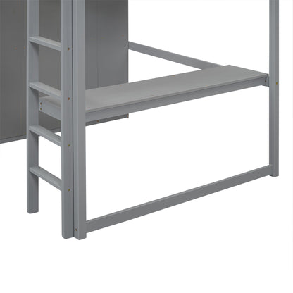Loft Bed With Built In Wardrobe, Shelves And Drawers