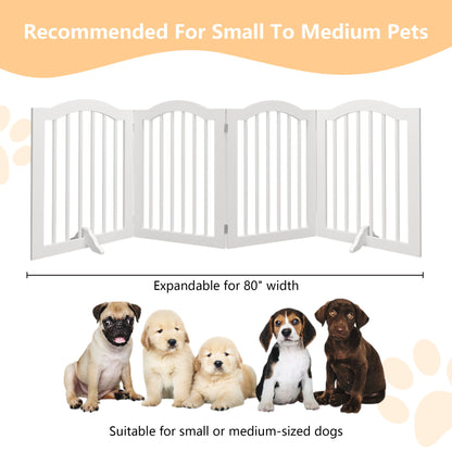4 Panel Freestanding Pet Gate With Foldable Design And Support Feet - White