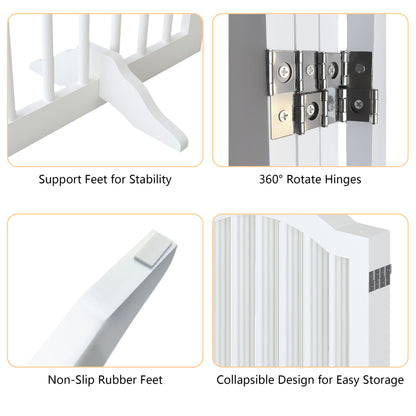 4 Panel Freestanding Pet Gate With Foldable Design And Support Feet - White