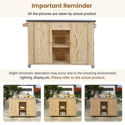 Outdoor Kitchen Island With Stainless Steel Top, Ample Storage Space, Towel And Spice Racks And A Bottle Opener