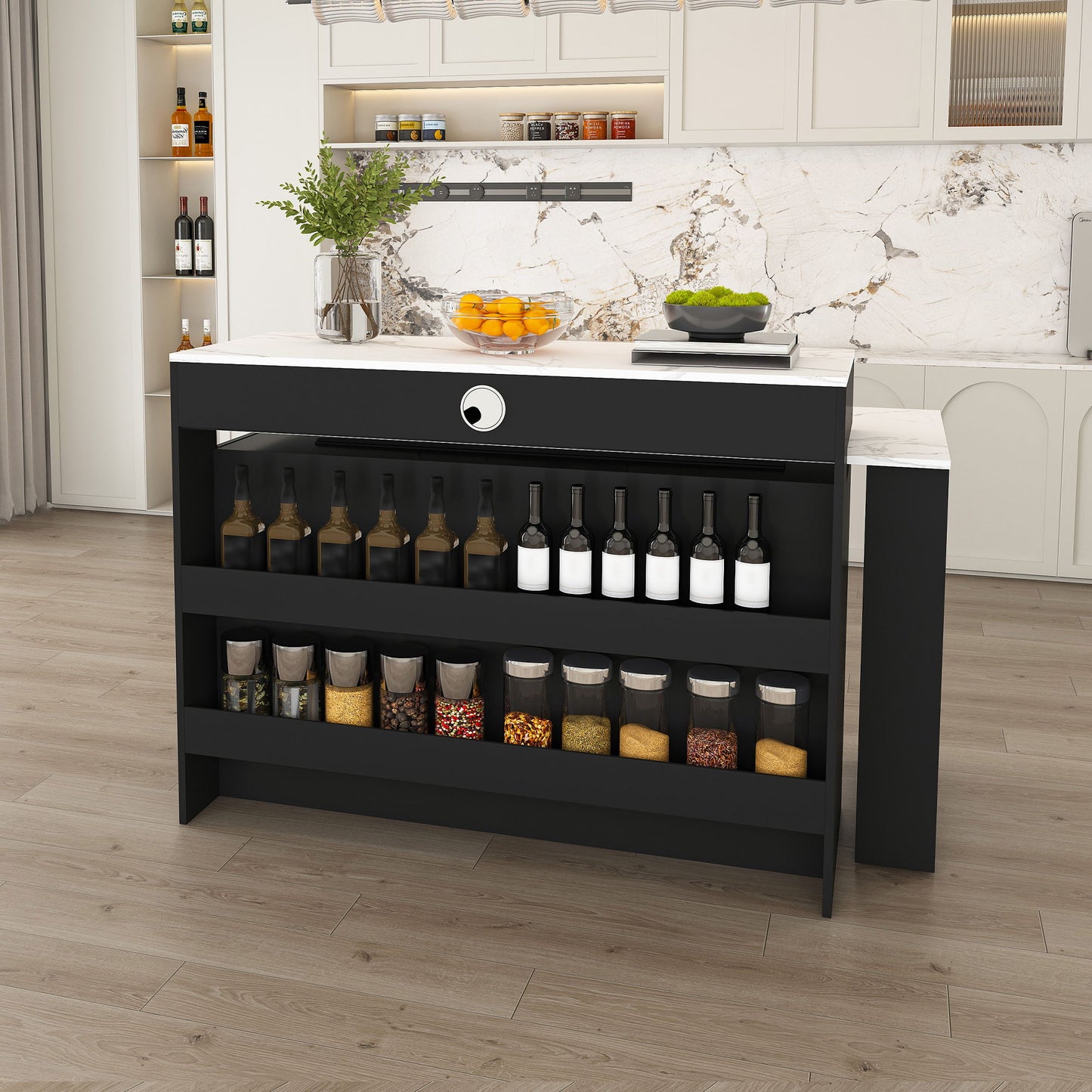 Kitchen Island With Extendable & Rotating Table