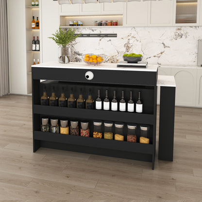 Kitchen Island With Extendable & Rotating Table