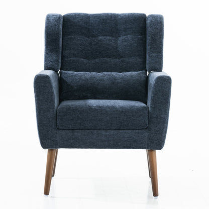 Modern Accent Chair, Arm Chairs For Living Room, Upholstered Mordern Armchair, Comfy Soft Padded Lounge Chair In Small Space, Bedroom, With Pillow, Solid Wood Leg