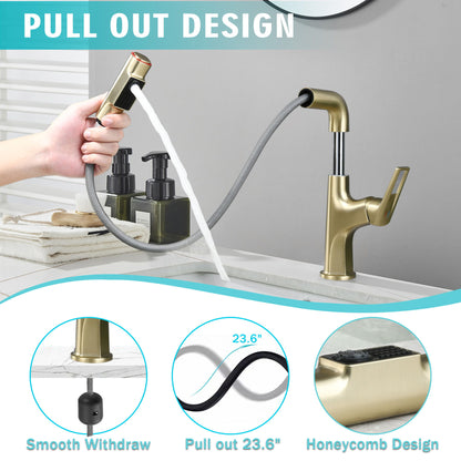 Pull Down Vessel Faucet With Lift Spout & Dual Spray Modes
