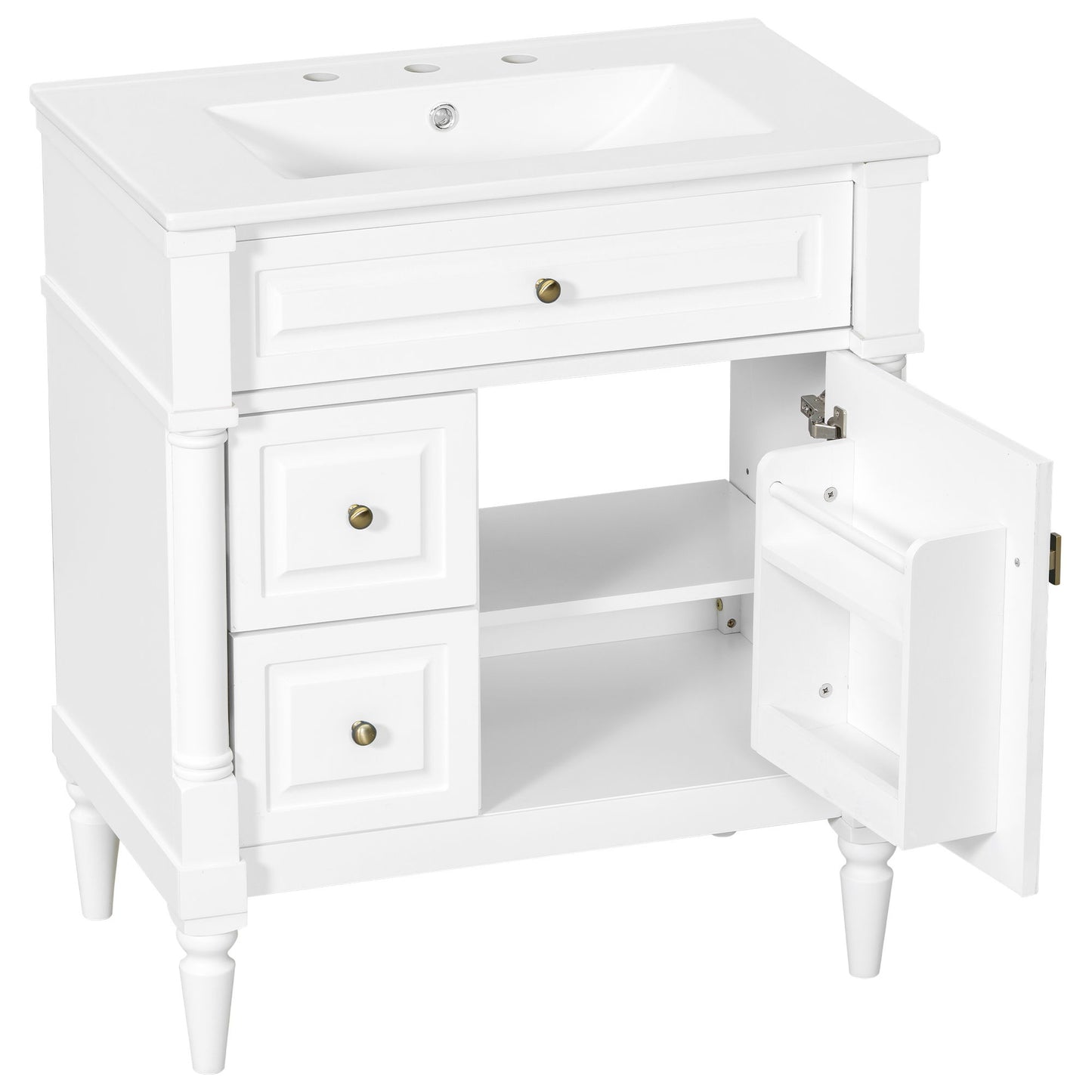 Modern Bathroom Vanity With Sink, Freestanding Cabinet With Flip Drawer & Adjustable Shelf