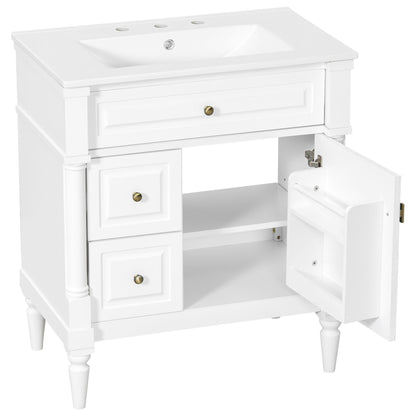 Modern Bathroom Vanity With Sink, Freestanding Cabinet With Flip Drawer & Adjustable Shelf