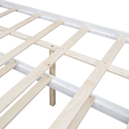 Full Size Platform Bed With Storage LED Headboard, Twin Trundle And 3 Drawers - White