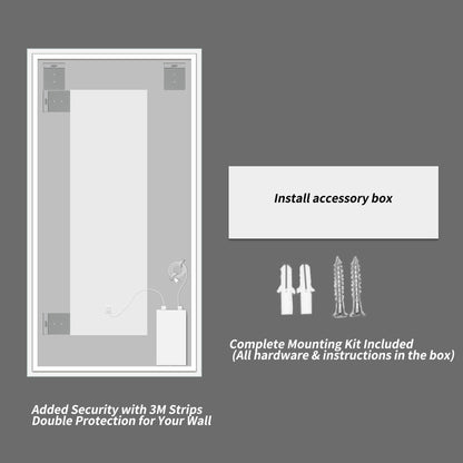 LED Bathroom Vanity Wall Mirror With Straight Edge Design, Frosted Glass Finish, Anti Fog, Dimmable 3 Color Lighting - Silver