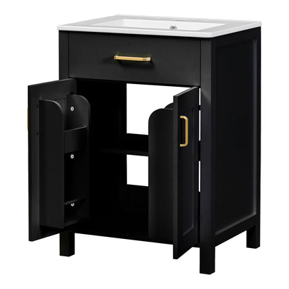 Modern Bathroom Vanity With Ceramic Sink, Soft-Close Doors, Flip Drawer, U-Shaped Shelves, Elegant Storage Solution