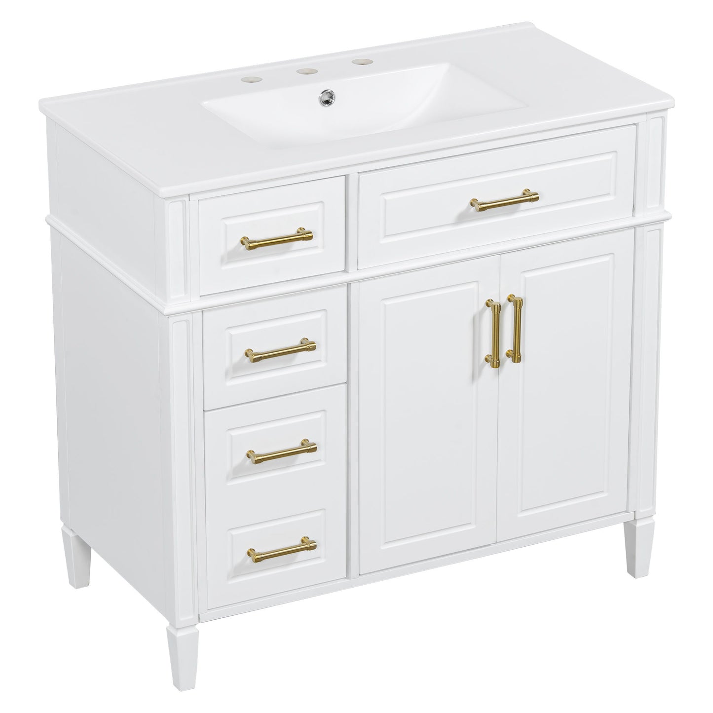 Bathroom Vanity With Sink, 4 Drawers (1 Flip Drawer), 2 Doors & Adjustable Shelf - White