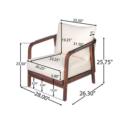 Outdoor Lounge Chair With Woven Backrest, Solid Wood Frame, Comfortable Cushions