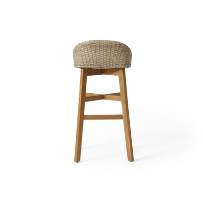 Beeson - Outdoor Wicker And Acacia Wood Barstools Set, Water Resistant - Brown