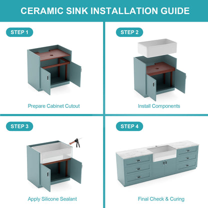 Porcelain Ceramic Farmhouse Sink Workstation With Reversible Apron Design - Single Bowl