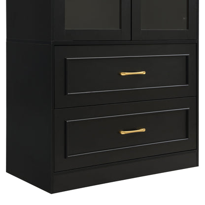 Arched Top Storage Cabinet With Fixed 2 Tier Shelves, 2 Large Drawers