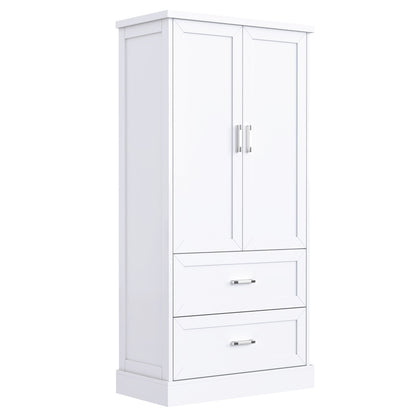 Tall Bathroom Storage Cabinet With 2 Doors And Drawers, Adjustable Shelf