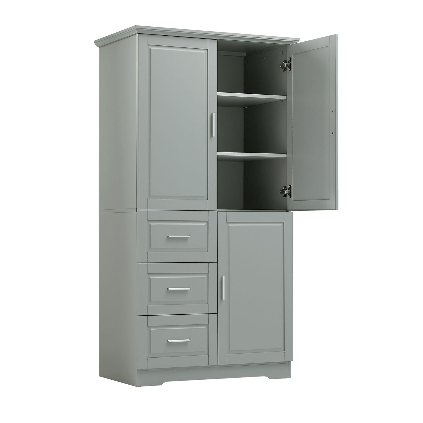Tall Wide Storage Cabinet With Doors, 3 Drawers