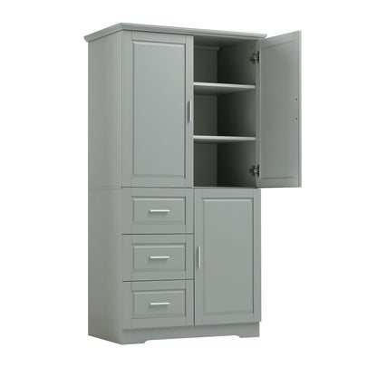 Tall Wide Storage Cabinet With Doors, 3 Drawers