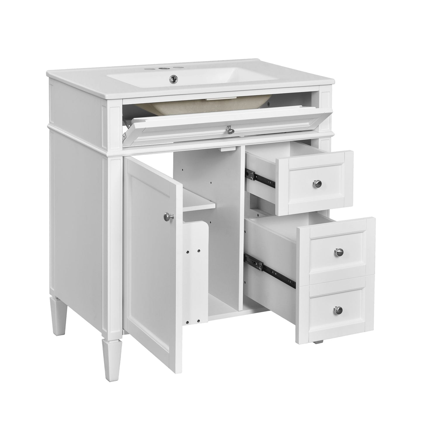 Bathroom Vanity With Top Sink, 2 Drawers & Tip Out Drawer