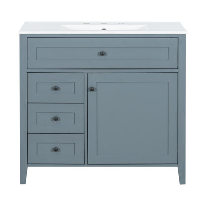 Bathroom Vanity With Sink, 3 Drawers & Cabinet With Adjustable Shelves