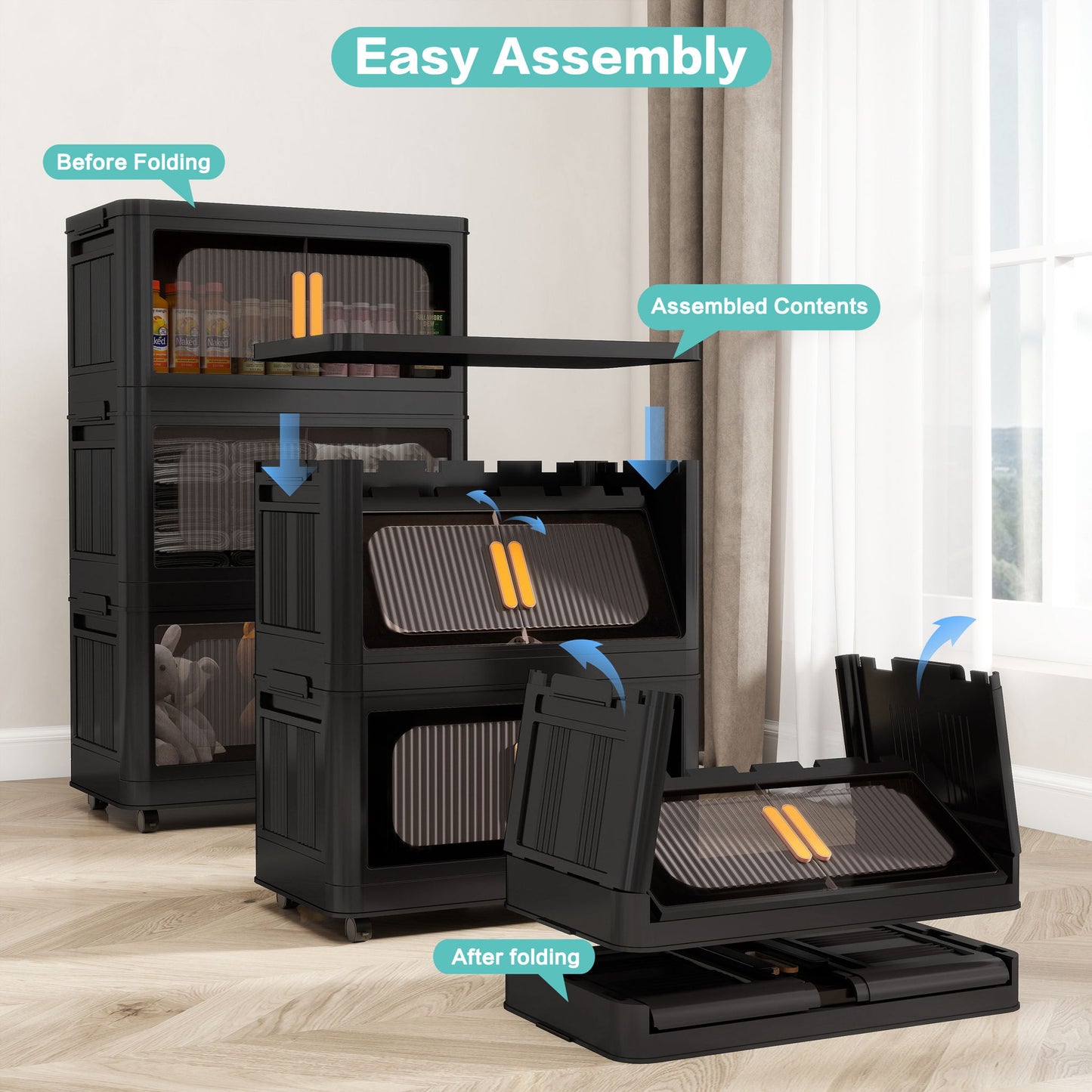 Folding Storage Cabinet With Magnetic Doors And Wheels