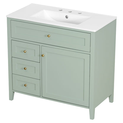 Bathroom Vanity With Sink, 3 Drawers & Cabinet With Adjustable Shelves