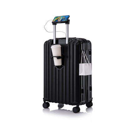 20" / 24" / 28" 3 Pieces / Set Spinner Wheel Luggage, Carry On Suitcase, With Cup Holder & USB Port & Phone Holder