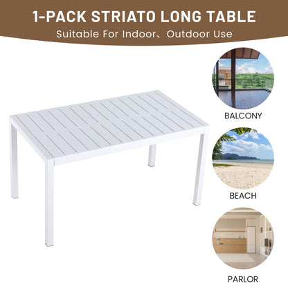 4 Piece Set Of Striped Color Blocking Single Chairs With Long Table - Cream White / Haze Green / White
