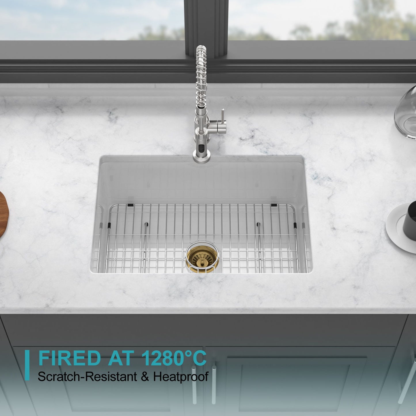 Undermount Single Bowl Ceramic Kitchen Sink, Dual Mount