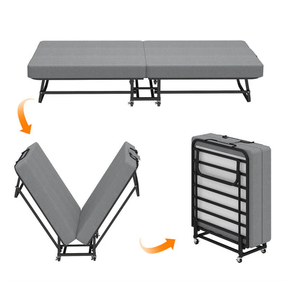 Twin Folding Bed With Memory Foam Mattress, 4 Lockable Wheels - Gray