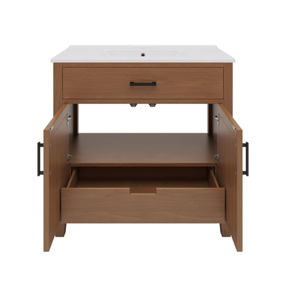Bathroom Vanity With Ceramic Sink, Modern Free Standing Cabinet With Soft Close Drawers