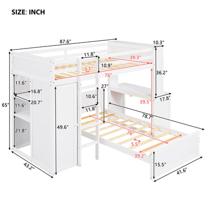 Loft Bed With A Stand Alone Bed, Shelves, Desk, And Wardrobe