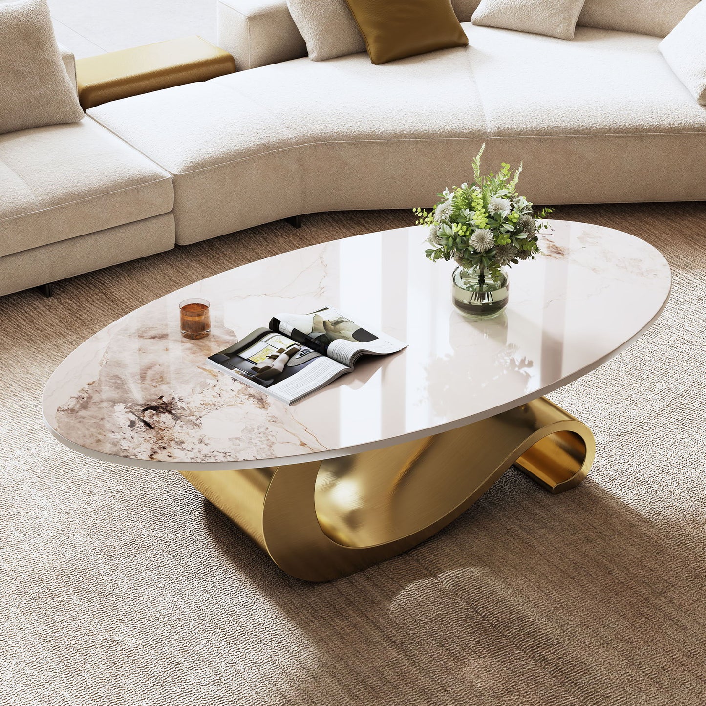 Oval Coffee Table For Living Room - Gold / White