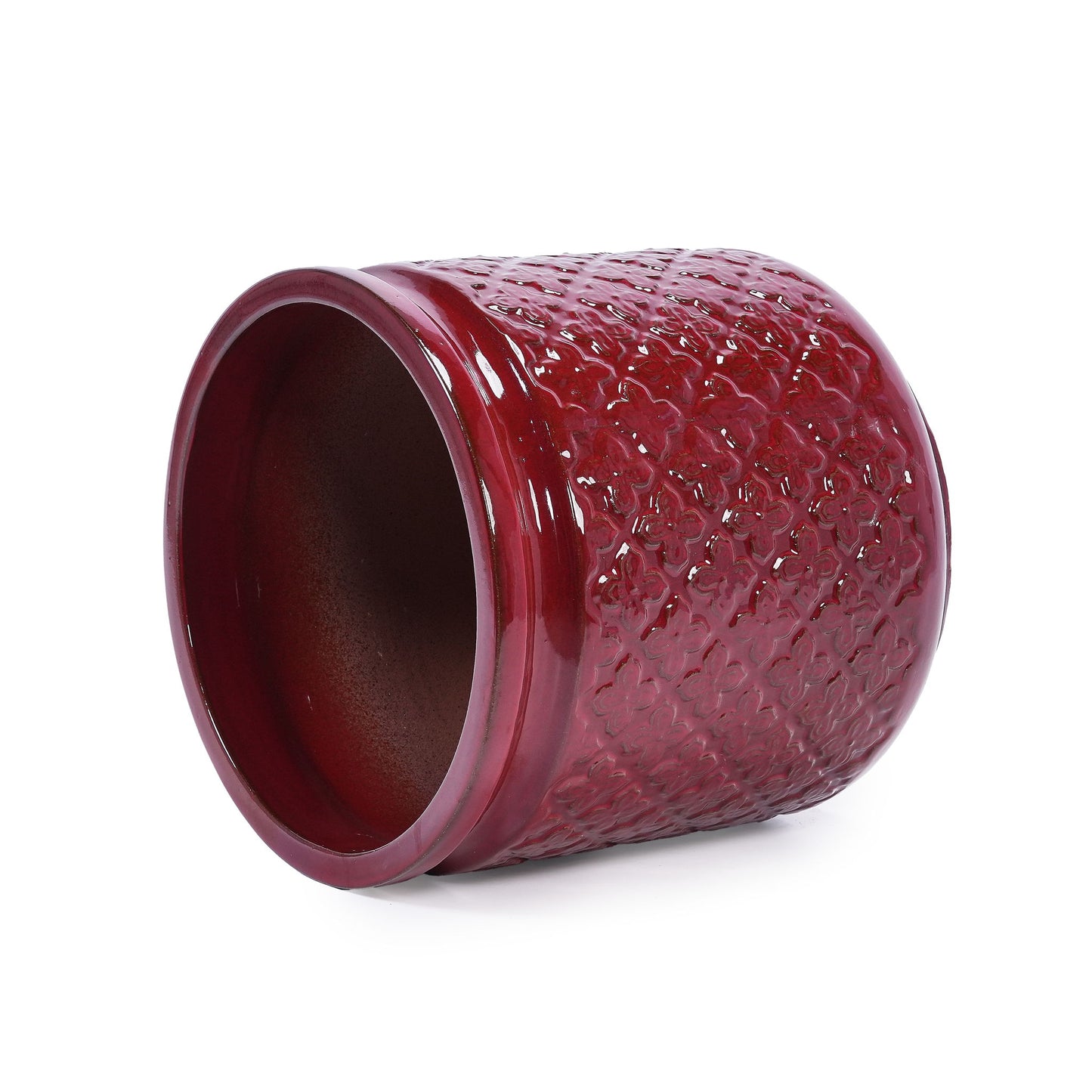 3 Pieces Ceramic Flowerpot, Planter For Patio & Garden Or Windowsills - Bean Paste Red