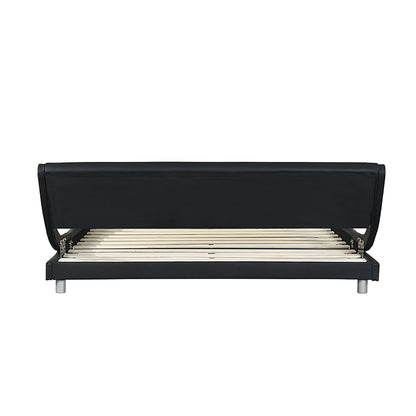 Queen Size Upholstered Platform Bed Frame With LED Lighting, Curve Design, Slat Support, No Box Spring Needed - Black