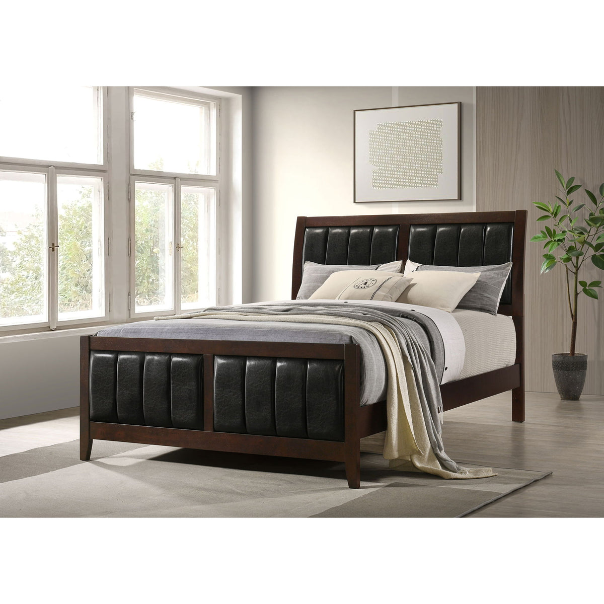 Queen Panel Bed With Upholstered Headboard And Footboard - Brown