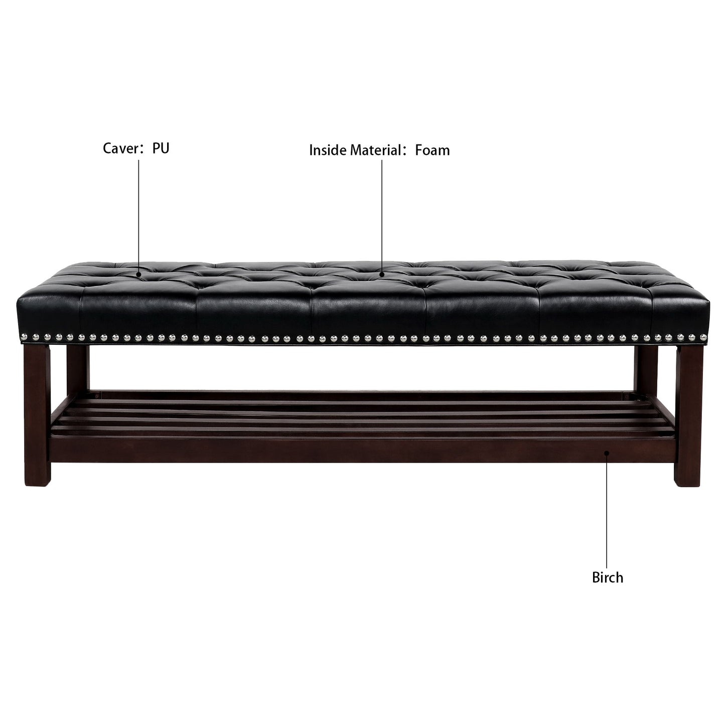 Bedroom End Of Bed Bench Tufted Upholstered End Of Bed Bench End Of Bed Entrance Shoe Bench With Nailhead Trim And Shelf Bedroom Upholstered Bench Living Room Shoe Rack Footstool