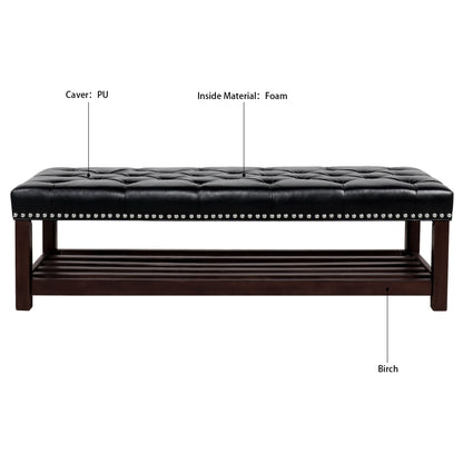 Bedroom End Of Bed Bench Tufted Upholstered End Of Bed Bench End Of Bed Entrance Shoe Bench With Nailhead Trim And Shelf Bedroom Upholstered Bench Living Room Shoe Rack Footstool