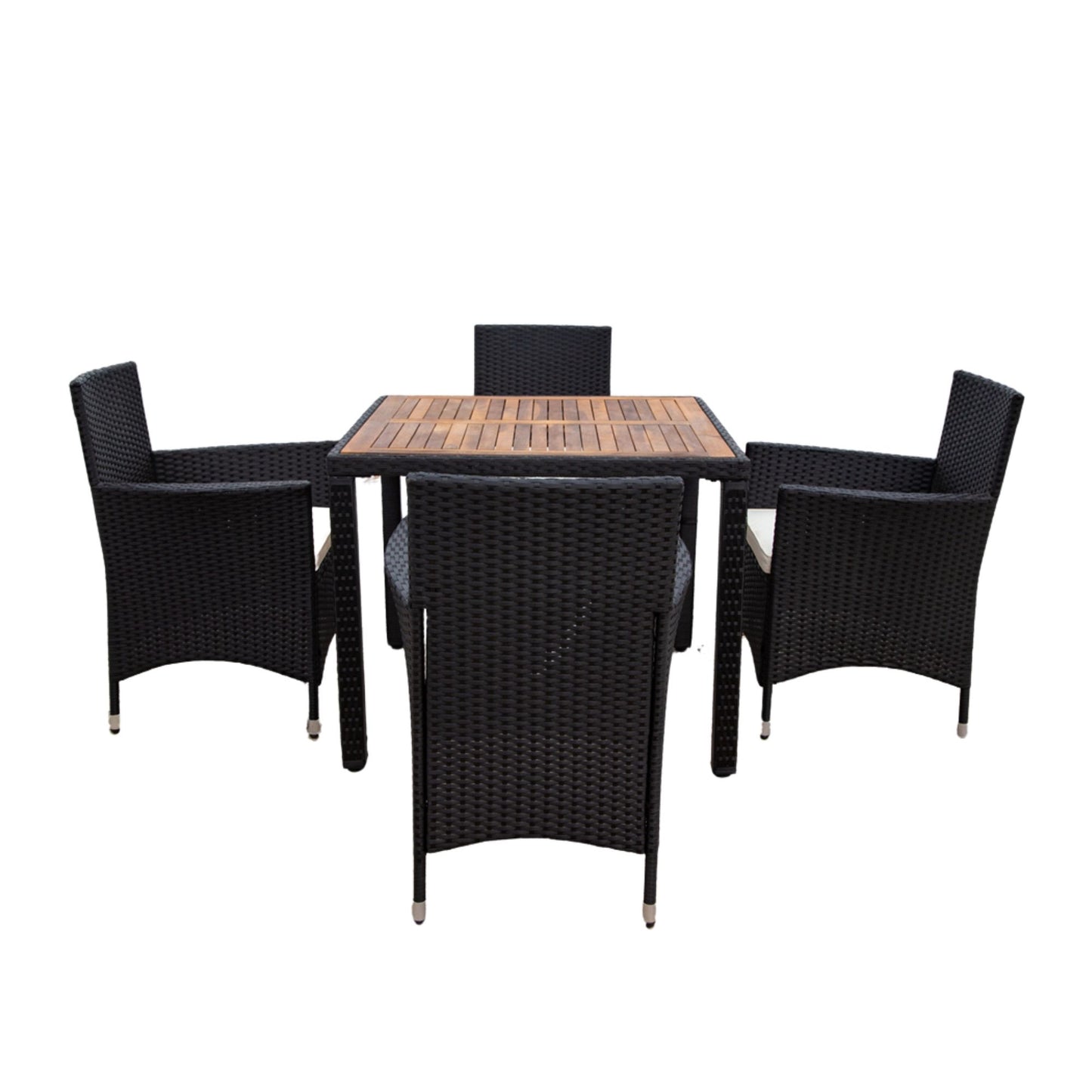 Outdoor Patio Wicker Dining Set With Acacia Wood Top