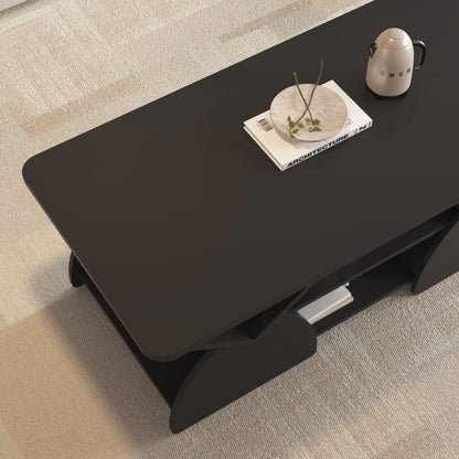 Geometric Engineered Coffee Table With Rounded Corners With Open Shelves