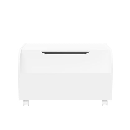 Toy Box With 4 Universal Wheels, Kids Playroom Storage Organizer With Front Bookshelf, Flip Top Lid, Safety Hinge - White