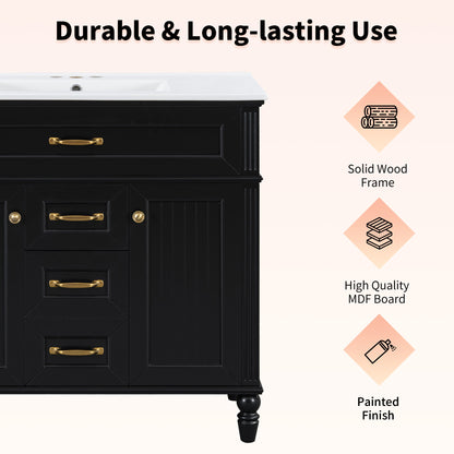 Bathroom Vanity With Sink, Flip-Out Top Drawer, Soft Close Doors, 2 Storage Drawers