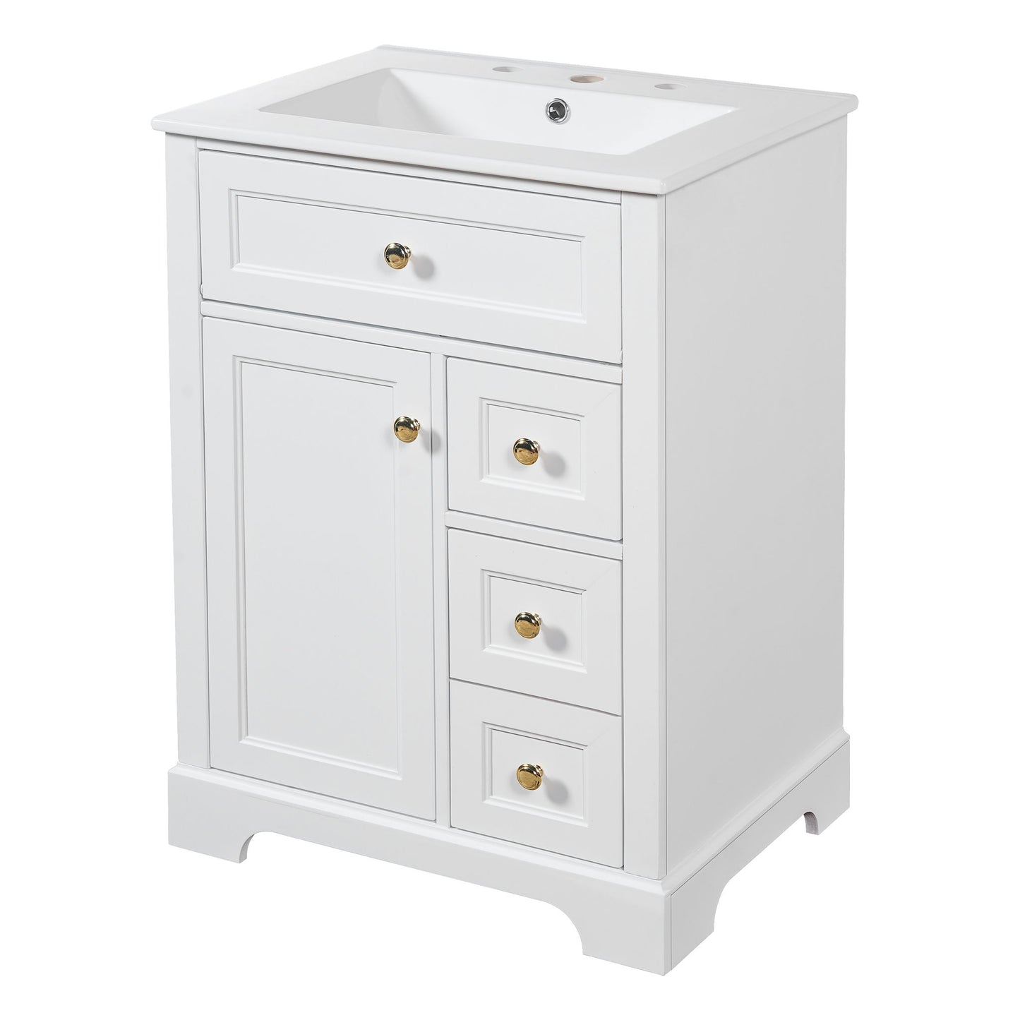 Modern Bathroom Vanity With Sink, 3 Drawers & Cabinet With 2 Tier Door Storage
