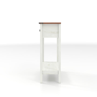 Farmhouse Style Console Table With 2 Drawers And Bottom Storage Shelf